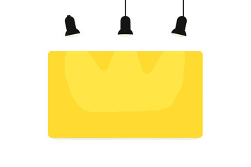 Bright yellow rectangular panel lit by three ceiling spotlights for presentation display