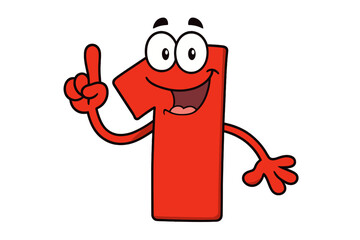 Cheerful red one character mascot pointing finger up symbolizing success or a great idea