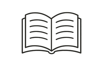 Simple black line drawing of an open book symbolizing knowledge and education