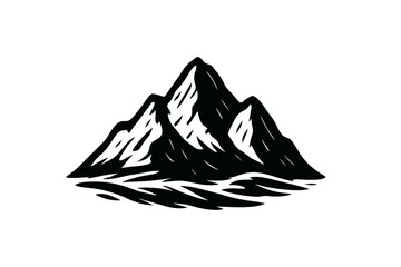Rugged mountain peaks silhouette in high contrast black and white style for outdoor branding