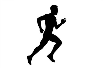 Dynamic black silhouette of a male athlete running or sprinting in profile view