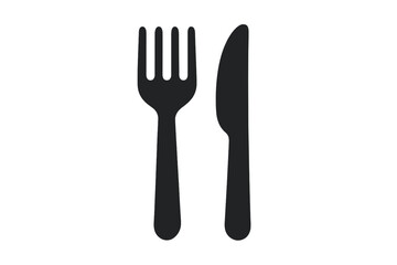 Minimalist black silhouette of a dinner fork and table knife for dining and restaurant service