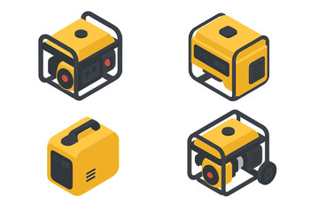 Various portable electric power generators in isometric view for backup electricity