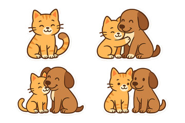 Fototapeta premium Cute cat and dog friendship showing pets hugging and snuggling together
