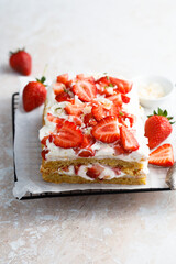 Homemade strawberry cake with vanilla cream