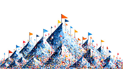 Colorful Abstract Mountains with Flags Illustration