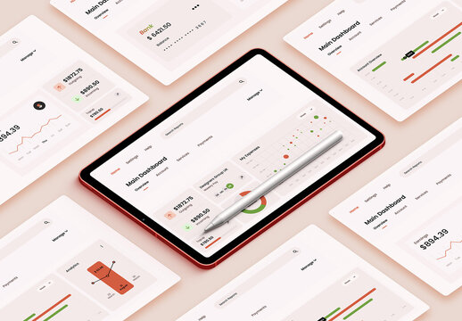 Multi Screen Tablet Web Interface Mockup Isolated