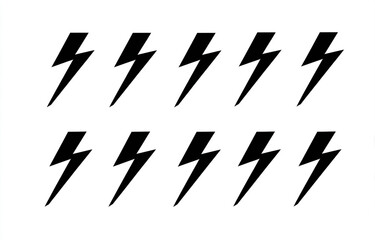 Ten black lightning bolt symbols