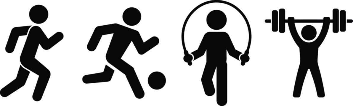 Sports and Fitness Pictograms Vector: Running, Jump Rope, Lifting
