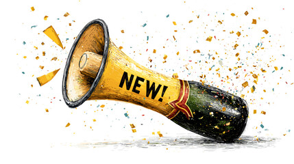 Illustration of a Megaphone with Confetti Celebration