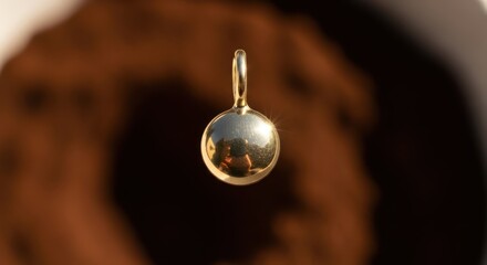 Gold pendulum hanging over blurred background with reflective surface