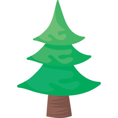 Stylized Green Pine Tree with Brown Trunk and White Background Detailed Vector Illustration of a Coniferous Tree