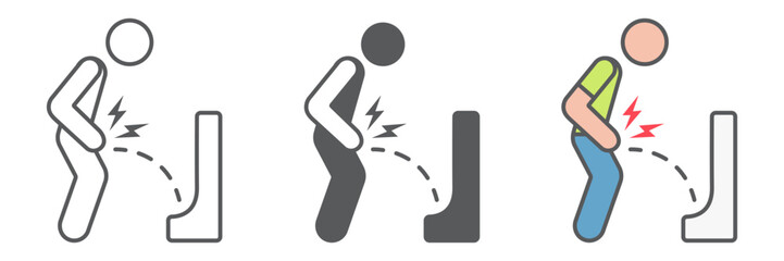 Urine pain icon, bladder and body ache sign, urinary problem symbol, vector illustration, linear outline on white background. Editable stroke.