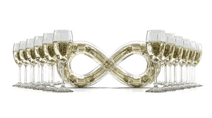 Infinity Symbol Formed by Champagne Glasses in Reflection