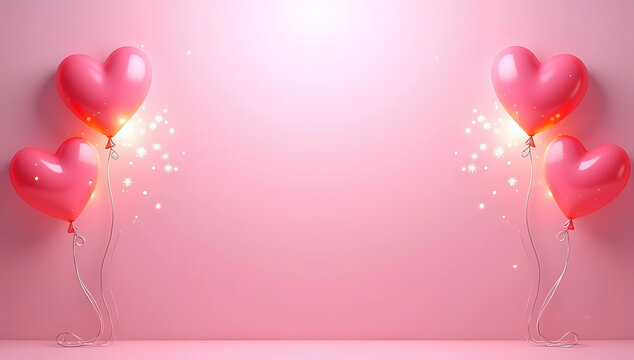 Pink heart balloon background with copy space for valentines day or love themed designs and celebrations