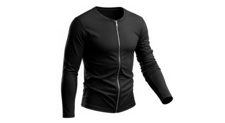 Black long sleeve shirt with zipper isolated on transparent background