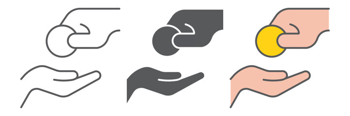 Donation icon, charity and giving hand symbol, financial aid design, vector illustration, linear outline on white background. Editable stroke.