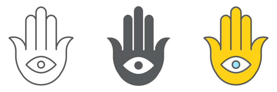 Hamsa icon, luck and talisman, hand sign, vector graphics, a linear pattern on a white background editable stroke