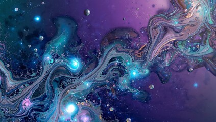 Obraz premium Abstract swirling nebula with glowing cosmic dust and stars
