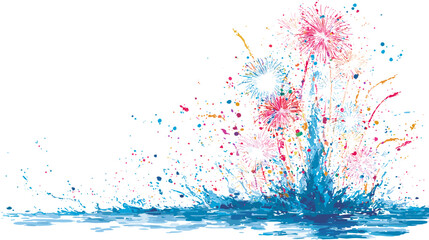 Colorful Watercolor Fireworks Explosion Vector Illustration
