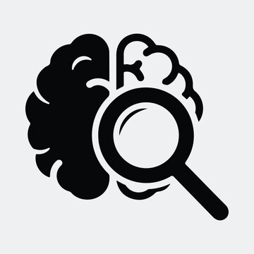 Silhouette brain with magnifying glass cognitive search vector illustration