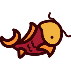 Stylized Illustration of a Red and Orange Fish with Dark Outline on a Transparent Background Simple Cartoonish Style