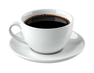 Hot black liquid in a ceramic cup and saucer