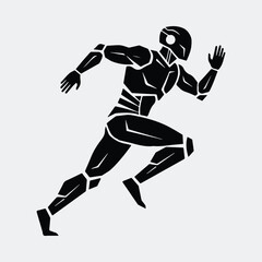 Silhouette futuristic robotic runner running fast athletic vector illustration