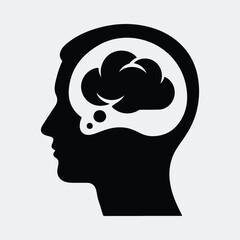 Silhouette of human head with cloud bubble thinking vector illustration