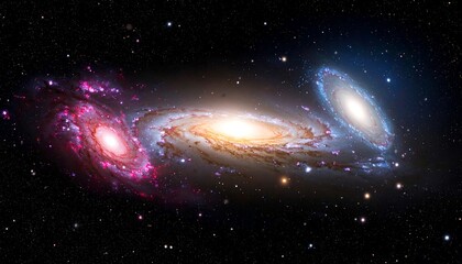 Cosmic trio Three galaxies merge in a stunning display of light, dust, and cosmic dance against dark space