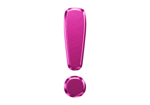 Isolated Pink Exclamation Point Graphic with Metallic Shine in Modern Style Design
