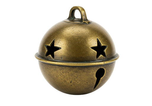 Isolated antique bronze jingle bell with handle and star cutouts for Christmas holiday season - Powered by Adobe