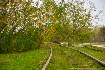 Obraz premium Abandoned Old Railway in autumn