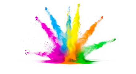 Explosion of vibrant colored powder isolated on transparent background