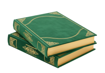 Isolated Antique Leather Bound Books Green and Gold with Gilded Edges, Stacked Neatly