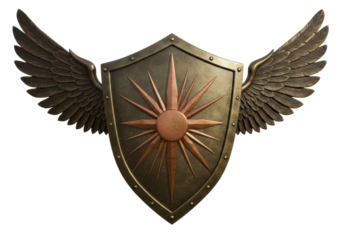 Isolated wings and shield, fantasy heraldic emblem, military emblem badge, award token