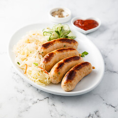 Homemade sausages with sauerkraut