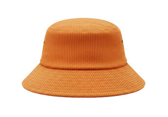 Isolated orange corduroy bucket hat, casual vintage cap for fashion or sun protection