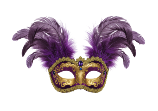 Isolated fancy feathered mask for masquerade, costume party or Mardi Gras festival event