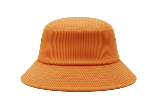 Isolated orange corduroy bucket hat, casual vintage cap for fashion or sun protection