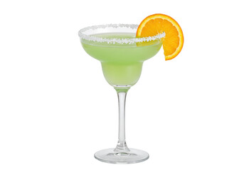 Isolated margarita with salt rim and orange slice, refreshing cocktail with citrus flavor