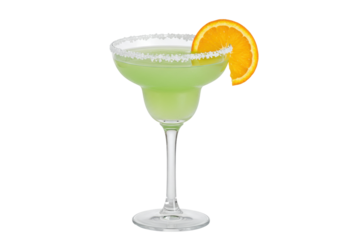 Isolated margarita with salt rim and orange slice, refreshing cocktail with citrus flavor