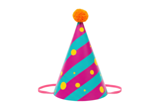 Isolated party hat with stripes and pompom for a birthday or special celebration event