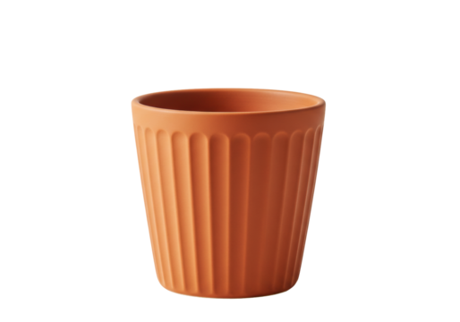 Isolated orange fluted flowerpot, empty decorative planter for plants, no flowers present