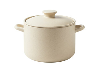 Isolated Beige covered cooking pot on seamless background, kitchenware product photograph