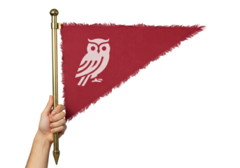 Isolated collegiate pennant of Temple University featuring an owl, old-fashioned and frayed