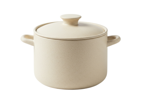 Isolated Beige covered cooking pot on seamless background, kitchenware product photograph - Powered by Adobe