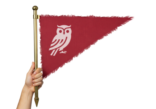 Isolated collegiate pennant of Temple University featuring an owl, old-fashioned and frayed