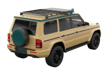 Isolated Car Model A classic SUV in neutral colors, complete with roof rack and rear-mounted spare tire