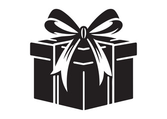 Present gift box logo silhouette vector, Gift box icon logo silhouette, merry christmas and happy new year gift box silhouette logo vector illustration on a white background.